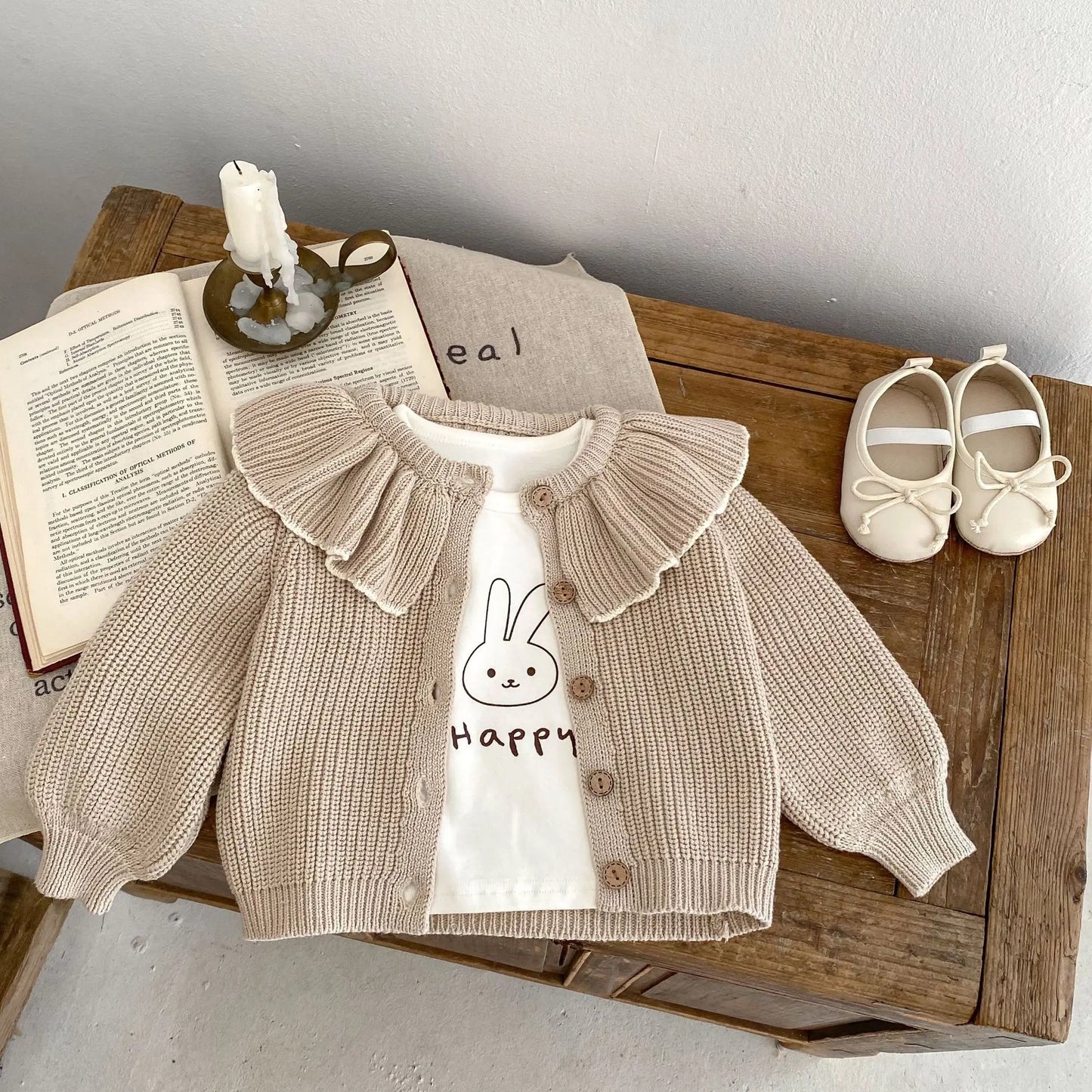 Baby Girl Knitted Cardigan - Button-Up Flounce Collar Cotton Coat, Autumn Spring Outfit for Babies and Toddlers