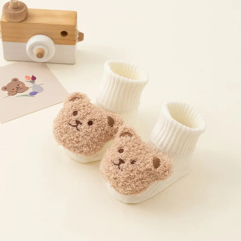 Cute Cartoon Bear Baby Socks – Soft Cotton Anti-Slip Warm Toddler Socks for Boys & Girls | Newborn Winter/Autumn Footwear