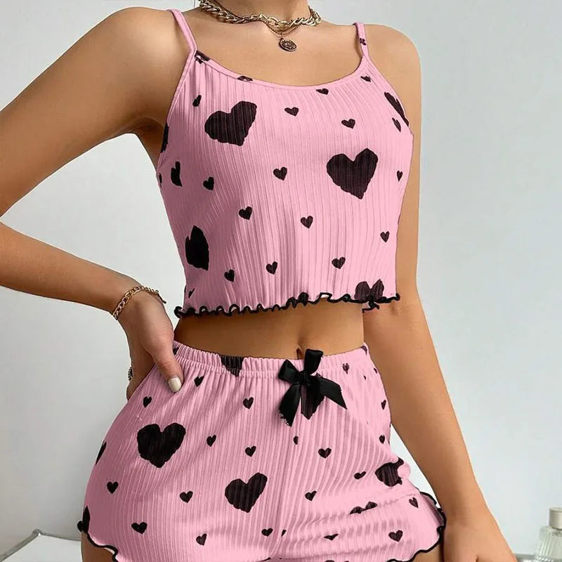 Women’s 2-Piece Pajamas Set – Soft Tank Top & Shorts Sleepwear